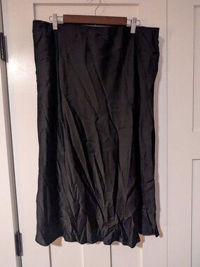 H&M Black Satin Elastic Waist Midi Skirt Sz XL
